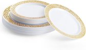 Matana – 40-delige Plastic Borden Set met Gouden Rand – 20 Dinerborden (26cm) & 20 Dessertborden (19cm) – Herbruikbaar & Stevig – Voor Bruiloften & Feesten