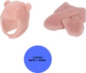 Sarlini - Baby Sjaal & Muts - Set - Teddy Wol - 6-12 Maanden - Licht Roze