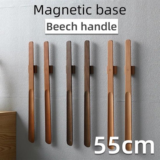 Omana Houten schoenhoorns Lange Magnetische Basis Ergonomische Slanke Gladde Strand Handvat Schoenlepel Tong Gemakkelijke Ondersteuning Luie Helper voor Senioren Ouderen Zwanger Tall, Bruin, Large