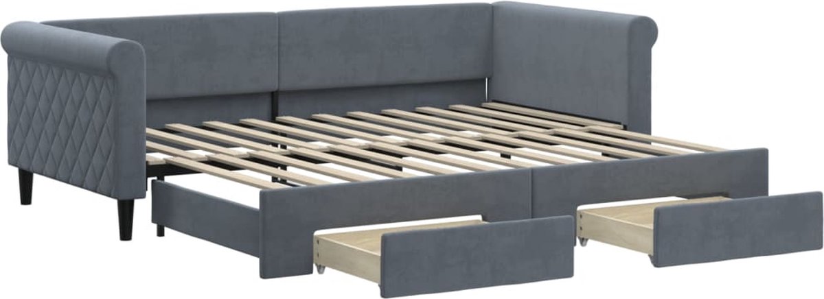 vidaXL Slaapbank - onderschuifbed - en - lades - 90x200 - cm - fluweel - donkergrijs