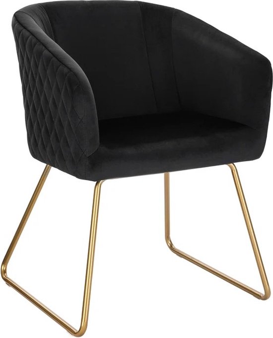 HOMLA Noir Chaise rembourrée en Velours, Fauteuil avec Dossier, Design Tendance, Pieds Noirs et dorés, 44 x 52 x 85 cm