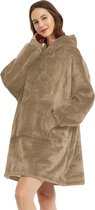 Bovista Plaid - Hoodie Deken Met Mouwen - Onesie - Fleece Blanket - Knuffeldeken - Dames - Heren - Kinderen - Extra Warm - Beige