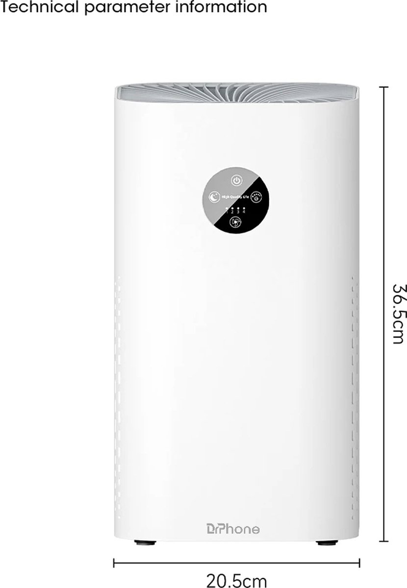 DrPhone PureBreeze – Slimme en Stille Luchtreiniger - H13 HEPA-filter - Helpt Tegen Stof, Hooikoorts En Allergie - Air Purifier - 180 m3 - Instelbare snelheden - Wit — afbeelding 7