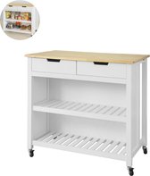 Bol.com Keukeneiland - Verplaatsbaar - Keukenkast - Dressoir - Organizer - Kasten - Houten Werkblad - Wit aanbieding