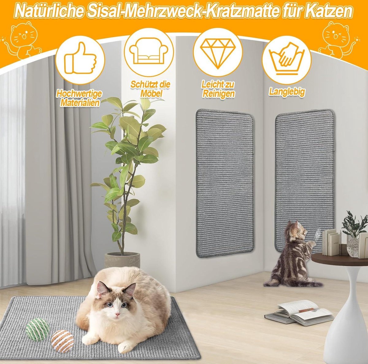 Floordirekt Sisal krabmat deurmat tapijt sisalmat sterk & verkrijgbaar in vele kleuren en maten (40 x 60 cm Naturel