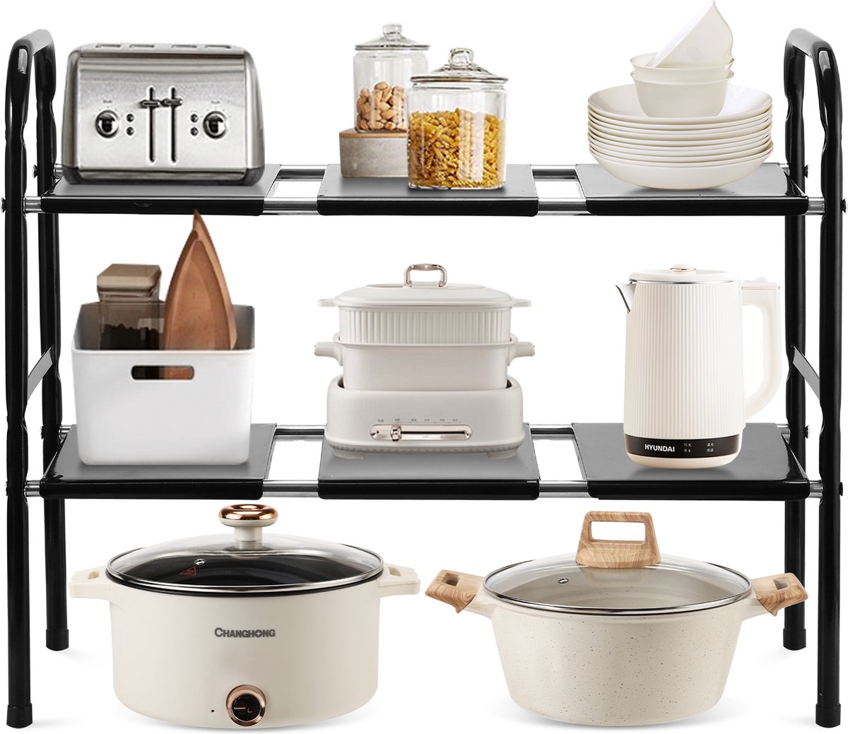 3-laags keuken kruidenrek, vrijstaande stapelbare organizerplank, badkamer organizer aanrecht opbergplank, cosmetische organizer houder, vierkant staand rek (gouden