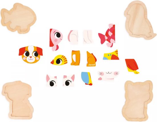 Janod - Puzzel Huisdieren - Houten Puzzelset Met 4 Puzzels, Variërend Van 2 Tot 5 Stukjes - Perfect Voor Het Ontwikkelen Van De Fijne Motoriek En Coördinatie! - Geschikt Vanaf 18 Maanden van Janod — afbeelding 2