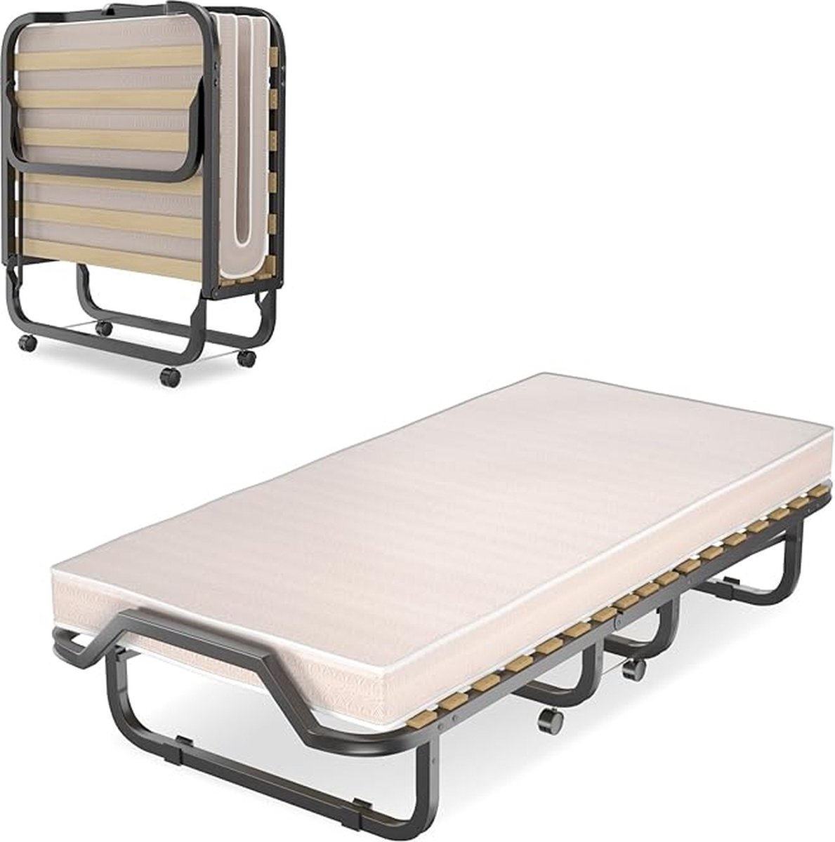 GranMaison Vouwbed - Opklapbed - Logeerbed - Zetelbed - Veldbed - Kampeerbed - Logeermatras - 1 persoons - Metalen frame zoals het beeld toont