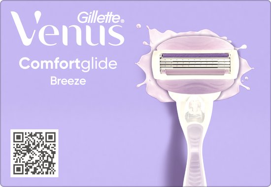 Gillette Venus ComfortGlide Breeze scheermesjes met extra lubricatie in een roze splash.