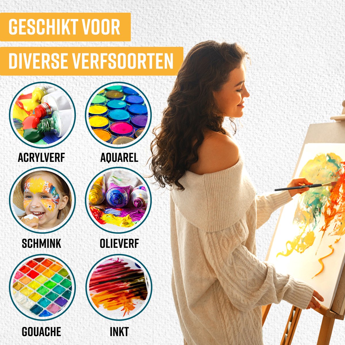 Napi Penselen Set 12 Stuks - Kwasten voor Aquarel, Olieverf, Acrylverf, Waterverf, Schmink - Geschikt voor Schilderen, Modelbouw en Gouache — afbeelding 5