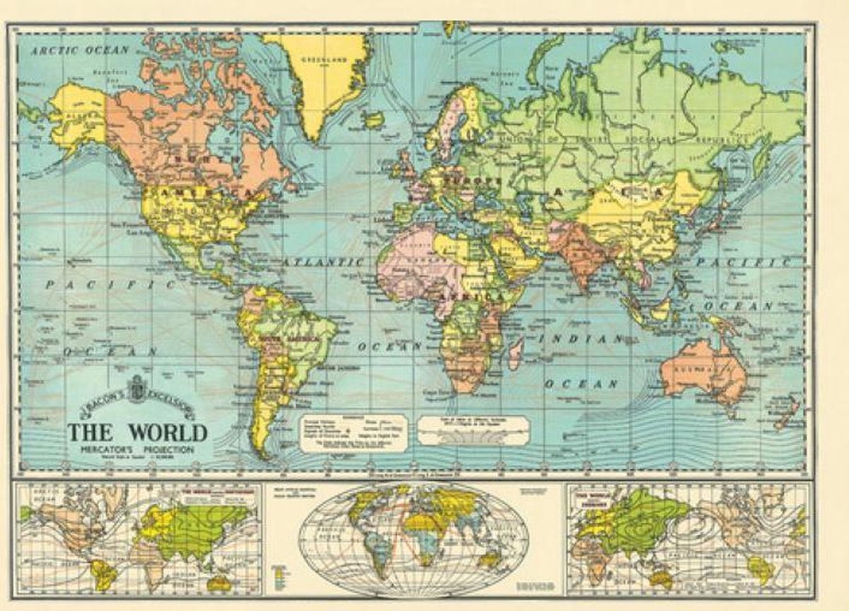 Cavallini & Co Poster Wereldkaart 6 - Cavallini & Co - Vintage Schoolplaat Map World Multi Color