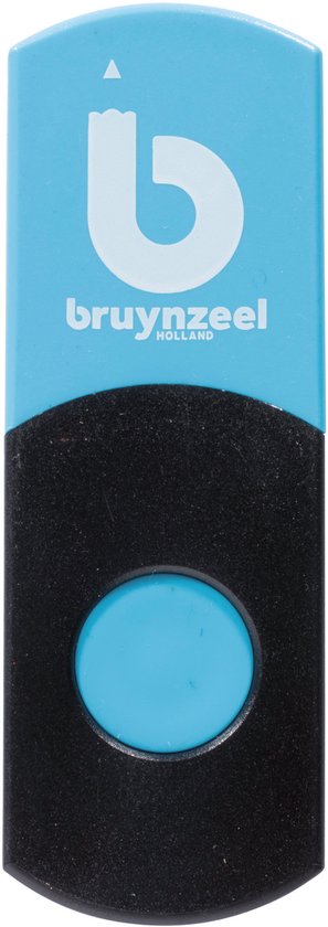 Bruynzeel puntenslijper met gum, blauw en zwart, met logo.