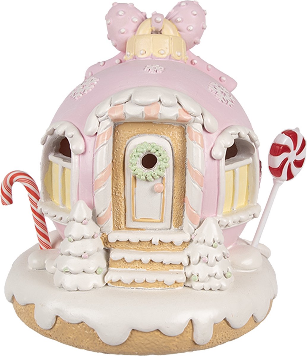 Clayre & Eef Decoratie Huis met LED Gingerbread house 14 cm Roze Kunststof Peperkoekhuisje op Prijzenvolger.com