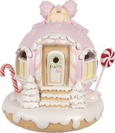 Clayre & Eef Décoration Maison avec LED Maison en pain d'épices 14 cm Maison en pain d'épices en plastique rose