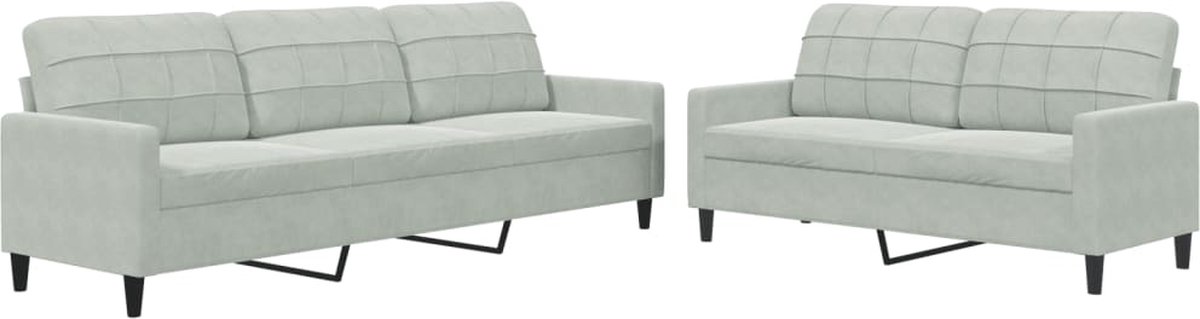 vidaXL - 2-delige - Loungeset - met - kussens - fluweel - lichtgrijs
