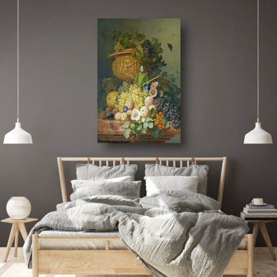Stilleven met bloemen en vruchten - Eelke Jelles Eelkema wanddecoratie - Fruit schilderijen glas - Glasschilderij Stilleven - Klassiek schilderijen - Schilderij acrylglas - Schilderijen acrylglas 70x105 cm