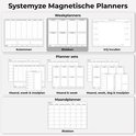 Overzicht van verschillende Systemyze magnetische planners: weekplanners, planner sets met maand-, week- en maaltijdplanners, en maandplanners.