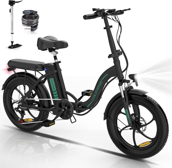 Colorway Elektrische Fiets BK6S1 - Trendy 20*3.0 Inch Fat Tire City Commuter EBike met Afneembare 36V 12Ah Lithium Batterij - Opvouwbaar Mountain E-Bike met 250W Motor - 7 Versnellingen - IP54 Waterdicht