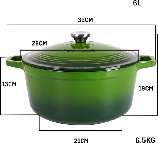 LAVA Cookware TRENDY Cast Iron Enameled Casserole/Casserole, Round, 24 cm, Green