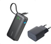Bol.com Anker-Nano powerbank-10.000 mAh powerbank met ingebouwde USB-C-kabel 30W + Anker nano USB-C oplader 30W - Voordeelbundel aanbieding