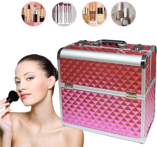 MKSS® Luxe Make up Koffer - Make up Set - Make up Koffer Meisjes en Vrouwen - Organizer - Roze Diamanten