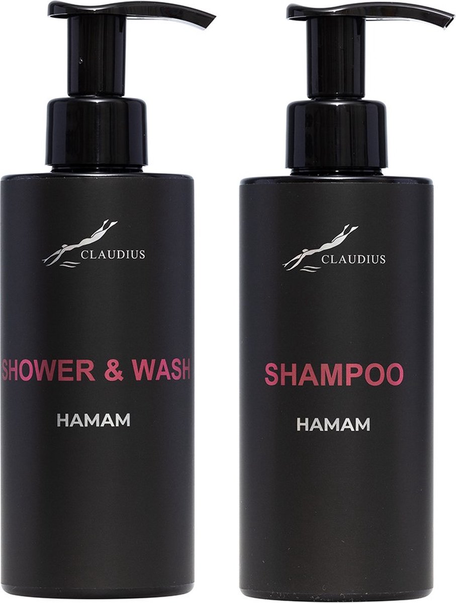 Goedkoopste Douchepakket Hamam - Shower & Wash Shampoo - 300 ml per fles - Claudius Cosmetics - bodycare - luxe fles - set van 2 stuks - Cadeau