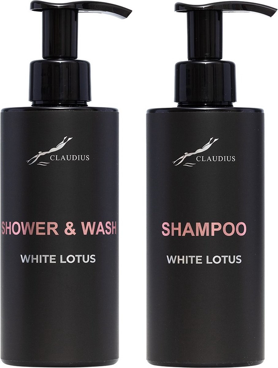 Goedkoopste Douchepakket White Lotus - Shower & Wash Shampoo - 300 ml per fles - Claudius Cosmetics - bodycare - luxe fles - set van 2 stuks - Cadeau