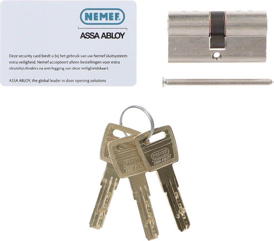 Nemef cilinder met drie sleutels, security card en schroef.