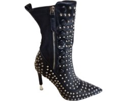RUON- HALFHOOG LAARSJE-SILVER STUDS-NAALDHAK 9 CM-IMITATION/MASH-40