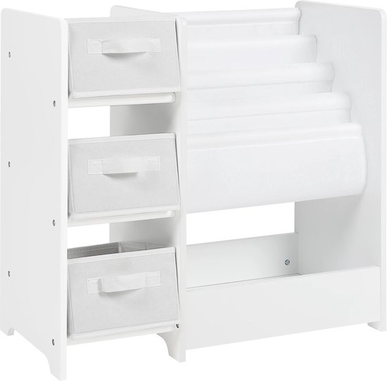 AIYAPLAY Kinderrek, speelgoedrek met 8 uitneembare boxen, 4 open vakken, 2 kastvakken, kinderboekenkast voor kinderkamer, kleuterschool, 140 x 30 x 90 cm, wit