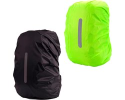 2 Stuks Waterdichte Rugzak Hoes - Reflecterende Regenhoes Backpack - 45 t/m 55 Liter - Waterdichte Rugzak Regenhoes - Reflecterende Rugzak Covers in Polyester - Zwart & Groen - Maat L - Waterdichte Rugzak Cover voor Outdoor Wandelen Rijden Klimmen
