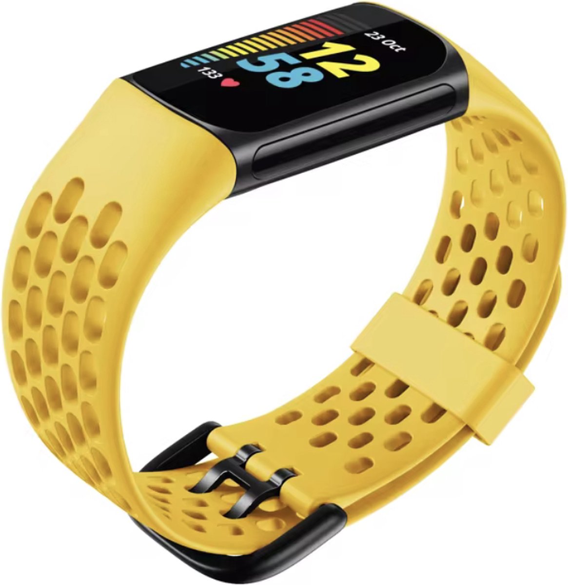 CHPN - Siliconen bandje geschikt voor Fitbit - Smartwatch Bandje - Geschikt voor Fitbit Charge 3 - Maat L - Horlogeband - Sportbandje - Geel - Universeel