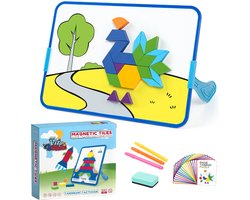 Fits4Kids Magnetische Tangram Puzzel – 252 Stuks – Montessori Educatief Speelgoed – Inclusief 70 Voorbeelden, 3 Stiften + Borsteltje – Ruimtelijk Inzicht en Creativiteit - Tangram Tactician