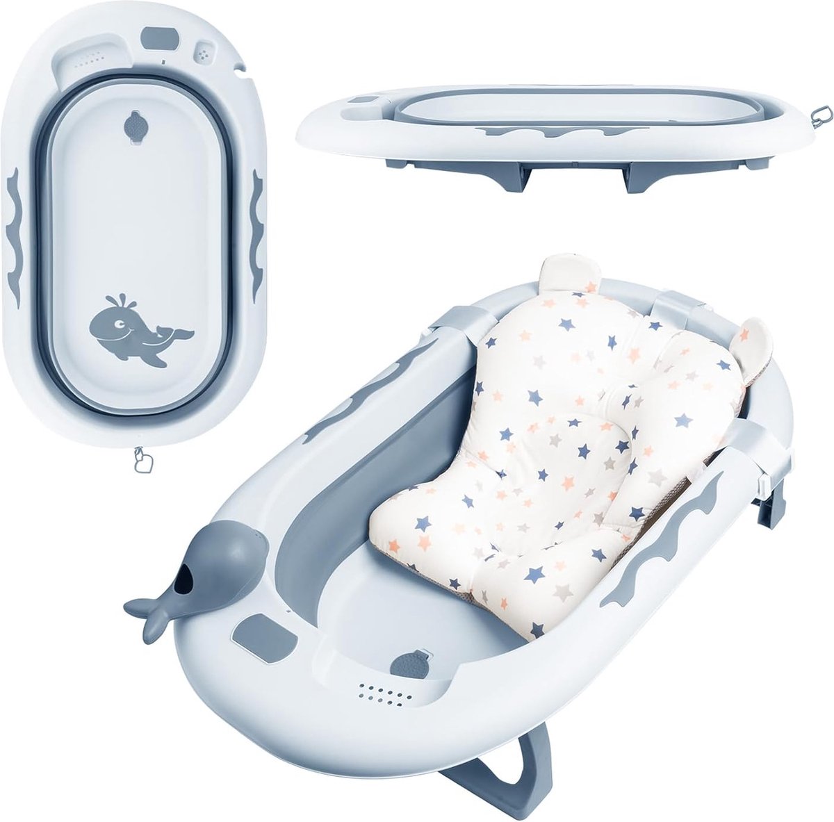 Goedkoopste Luvetrex ® Opvouwbare Babybadkuip met Antislip Kussen en Dolfijnontwerp voor Kinderen van 0-36 Maanden