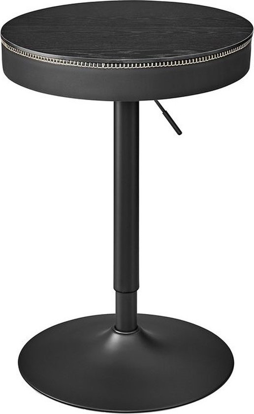 Table de bar Auckland réglable en hauteur - petite table avec espace de rangement - table de bar en PU avec coutures - bois noir et noir encre