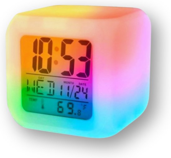 Wekker voor Kinderen - Wekker Kind Digitaal - Veranderd van Kleur - Kinderwekker - Alarmklok - 3x AAA Batterijen Inbegrepen - Wit - 7 Verschillende Kleuren LED - Nederlandse Handleiding - Digitale Wekker - Wekker Kinderen - Clock - Alarm Clock