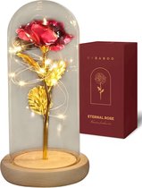 By Baboo Love Rose - Rose éternelle en bois de Glas - Rouge et Goud - Cloche en Verres avec LED - Anniversaire - Mariage - Noël - Cadeau d'amour romantique pour elle, femme, petite amie, mère, maman - Fleurs artificielles - Éclairage d'ambiance