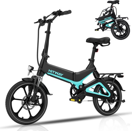 Hitway Elektrische Fiets BK2 - Trendy 16 Inch City Commuter EBike met Afneembare 36V 7.8Ah Lithium Batterij - Opvouwbaar Mountain E-Bike met 250W Motor - IP54 Waterdicht