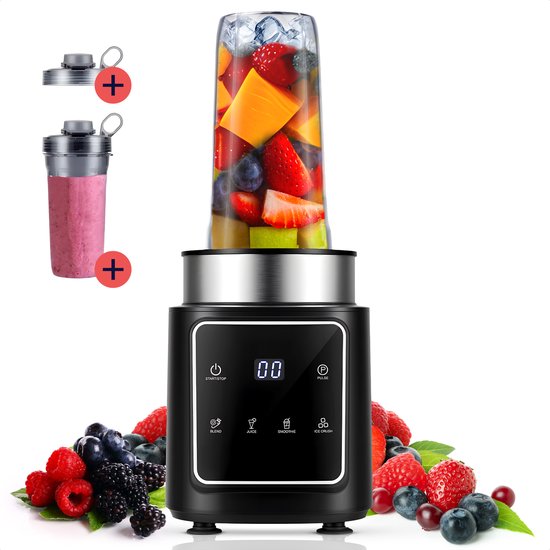Blend&Co® Krachtige Smoothie Blender - 2 To Go Bekers - 4 Standen - Ice Crusher - 700ML - 1200 Watt – Smoothie Maker - Pulsestand- Zwart