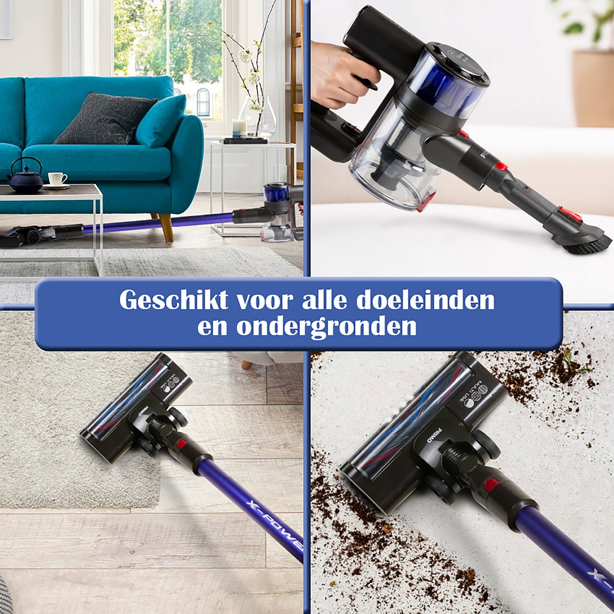 PRIMO PR511SV 3-in-1 BLDC Steelstofzuiger Draadloos - Stofzuiger zonder zak - Kruimelzuiger - Max power 20 kPa - Blauw/Rood – foto 5