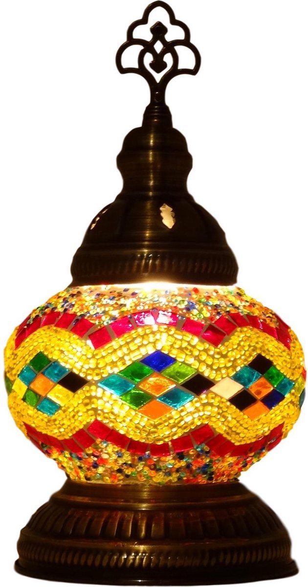 Harani Oosterse mozaïek tafellamp top (Turkse lamp) ø 13 cm geel bont