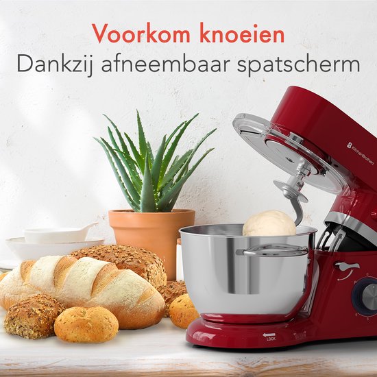 KitchenBrothers Keukenmachine - Display en Timer - Keukenrobot - 6,2L - Keukenmixer - 1400W - Rood van KitchenBrothers — afbeelding 4