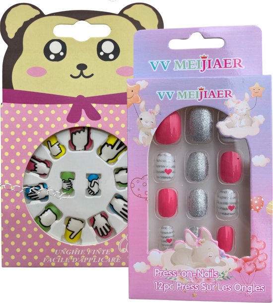 Foto: Plaknagels duopack dots cherry set van 2 nepnagels valse nagels met gratis diamant pen kinderen geen lijm nodig