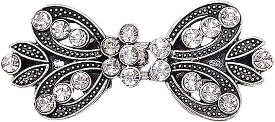 Kledingclip in vlindervorm, bezet met strass, in zilverkleur.