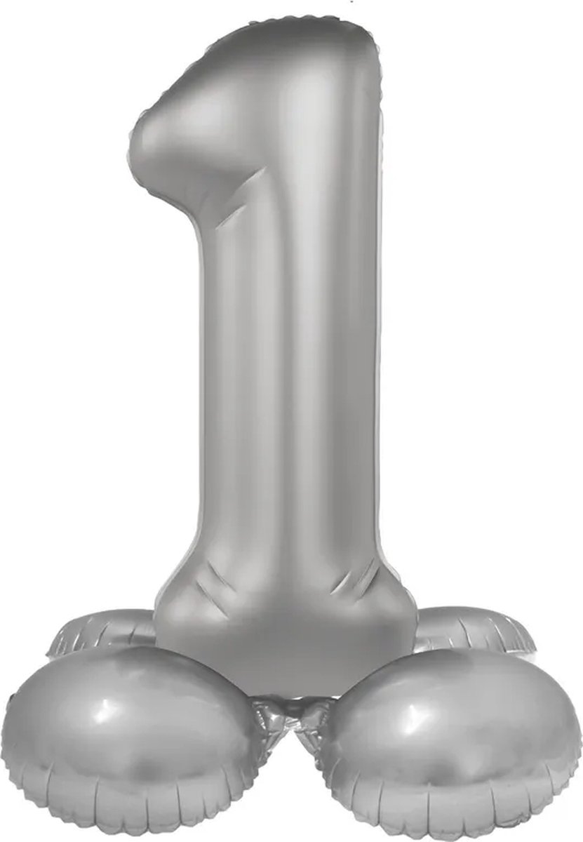 Staande Folieballon Cijfer 1 - Moonlight Silver - Satin Gloss - 72 cm