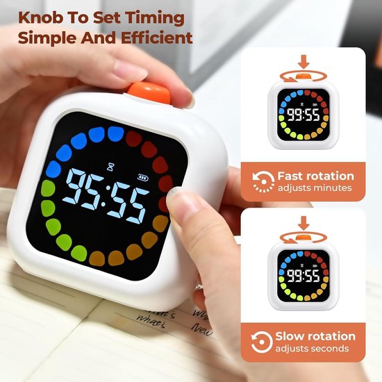 EooCoo Visuele timer, 60 minuten, 4-in-1 aftellen met licht, count-up, klok en wekker, tijdtimer met luid en stil alarm voor kinderen en volwassenen, voor keuken, school, kantoor, ADHD, geel