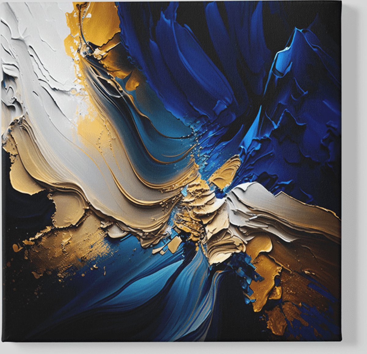 Trendex Global Vierkant Canvas Schilderij - Abstract - Blauw Goud - 60x60x2 cm