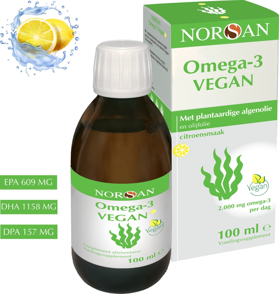 Goedkoopste NORSAN | OMEGA-3 VEGAN OLIE | 2000 MG | EPA 609 MG | DHA 1158 MG | DPA 157 MG | VITAMINE D EN E | PUUR EN ZUIVER | 100 ML
