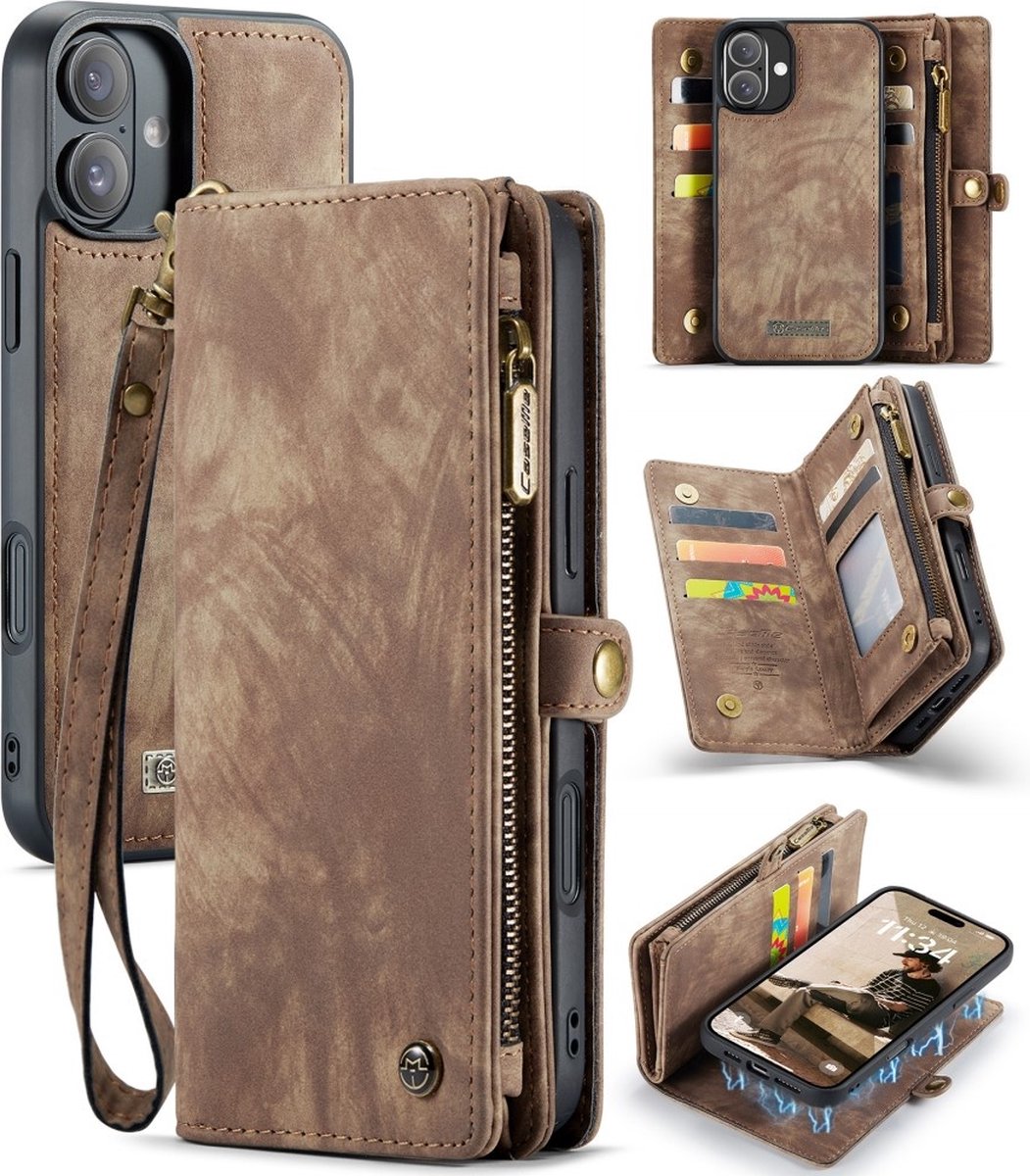 Caseme Geschikt voor iPhone 16 Plus hoesje - Vintage 2 in 1 portemonnee - Bruin