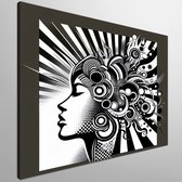 Pop art zwart wit schilderij | Monochrome meesterwerk: sprankelende zwart-wit pop art expressie op doek | Kunst - 100x100 centimeter op Canvas | Foto op Canvas